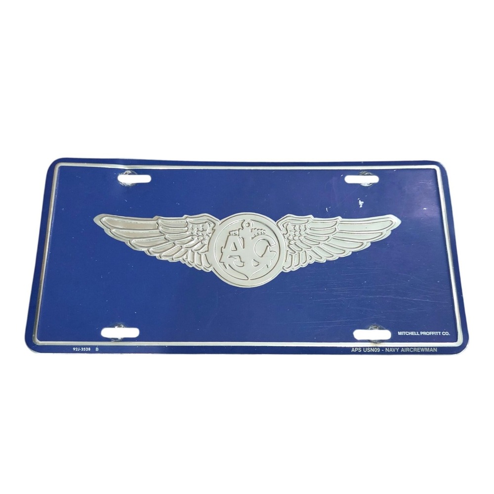 US Navy Aircrew License Plate Blue Silver Embossed USN09 Airman Flying Metal